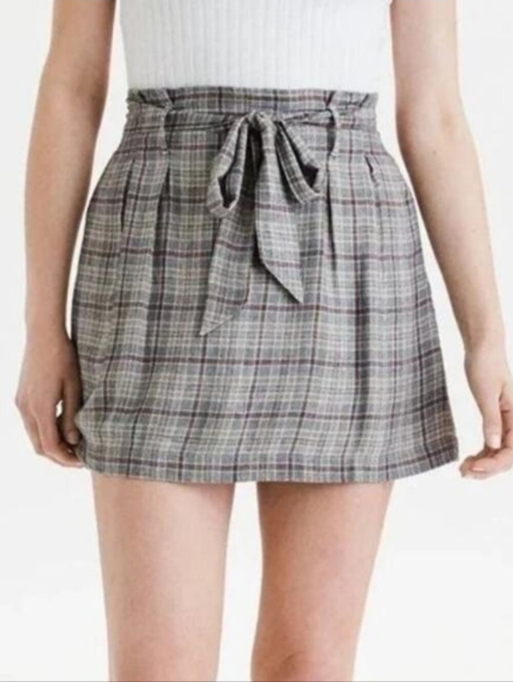 🍁 AEO Plaid Paperbag Tie-Waist Mini Skirt School Girl Acadamia Size XS